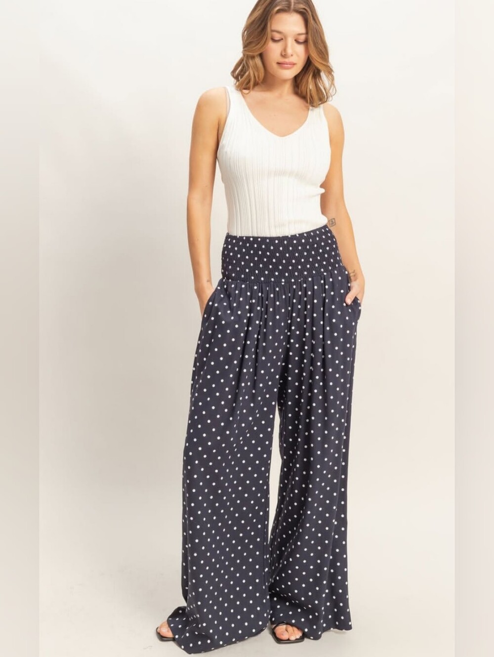 Altar'd State Polka Dot Palazzo Pants NWT Large Linen Cotton Blend